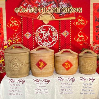  Chum Hũ đựng gạo gốm sứ tài lộc. bình gạo chum gạo phong thủy giả vân gỗ có nắp đậy Gôm Sứ Cao Cấp 