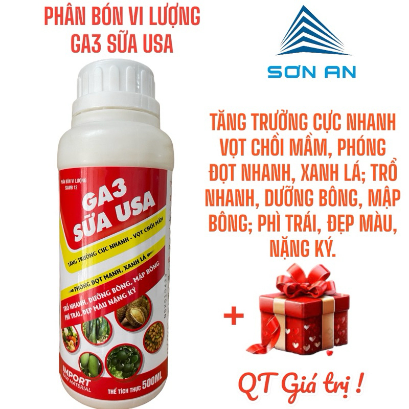Phân bón GA3 Sữa Kích thích sinh trưởng cây trồng; Kích bật chồi, nở ngọn, bung đọt, ra hoa, đậu trá