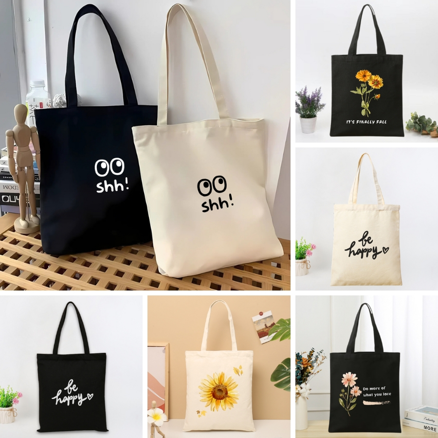 Túi tote vải canvas We Tee phong cách Hàn Quốc có khoá kéo và ngăn phụ - TOTE03