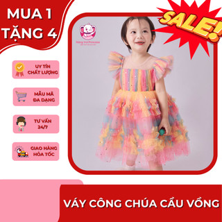   TẶNG 4 MÓN PHỤ KIỆN   Váy công chúa đầm công chúa thiết kế màu cầu vồng cho bé gái từ 1-12 tuổi - Tiệm May Mẹ Voi Xinh 