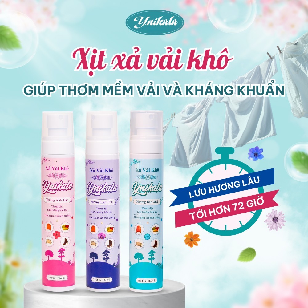 Xịt Xả Vải Khô Ynikala Korea lưu hương dịu nhẹ 150ml