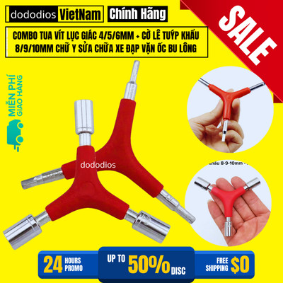 Combo Tua Vít Lục Giác 4/5/6mm + Cờ Lê Tuýp Khẩu 8/9/10mm Chữ Y Sửa Chữa Xe Đạp Vặn Ốc Bu Lông Đa Năng Dododios