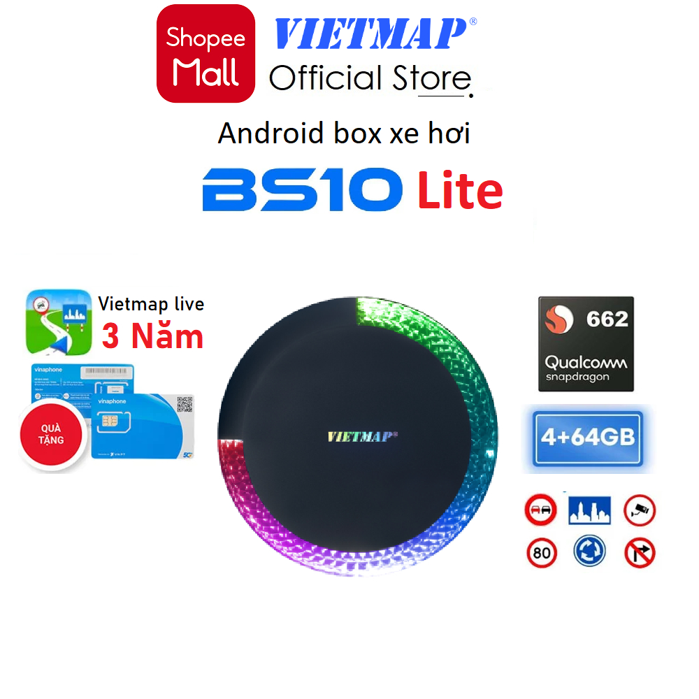 Android box xe hơi Vietmap BS10 Lite Kèm Sim 4G, Dẫn đường Vietmap Live, AppleCarplay & AndroidAuto