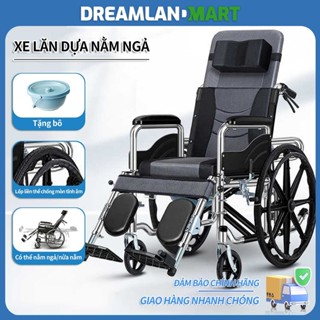 Xe lăn tay ngã lưng, có đệm và bô vệ sinh Xe lăn,đa năng - Có thể ngã thành giường