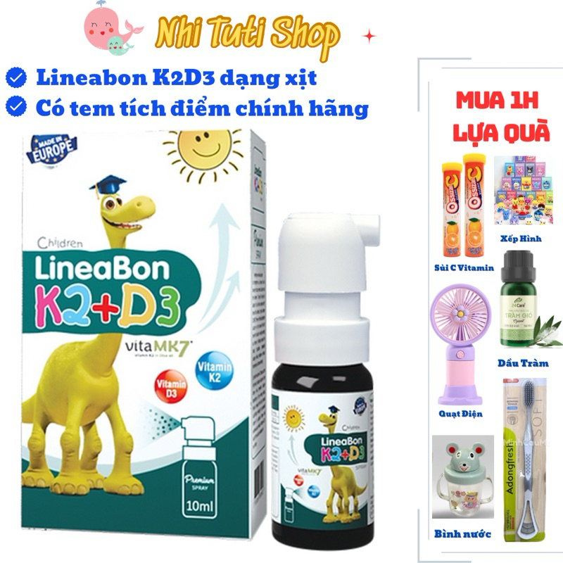 Lineabon D3k2 XỊT 10ml bổ sung vitamin d3k2 cho trẻ sơ sinh, giúp hấp thụ canxi, giảm còi xương,tăng