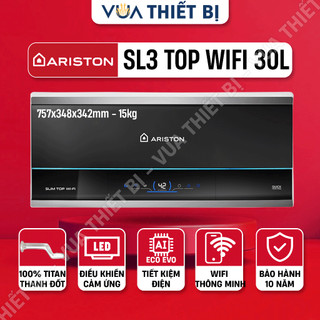30l | ariston slim3 top wifi 30 lít ngang - bình nóng lạnh gián tiếp điện tử ag+ sl3 vn 2.5fe 2500w