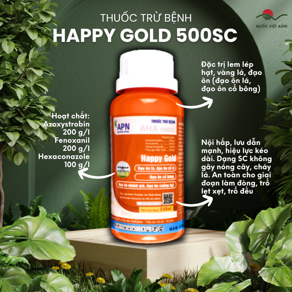 Thuốc trừ bệnh HAPPY GOLD 500SC (chai 240ml) - Azoxystrobin 200g/l + Hexaconazole 100g/l Ngừa đạo ôn