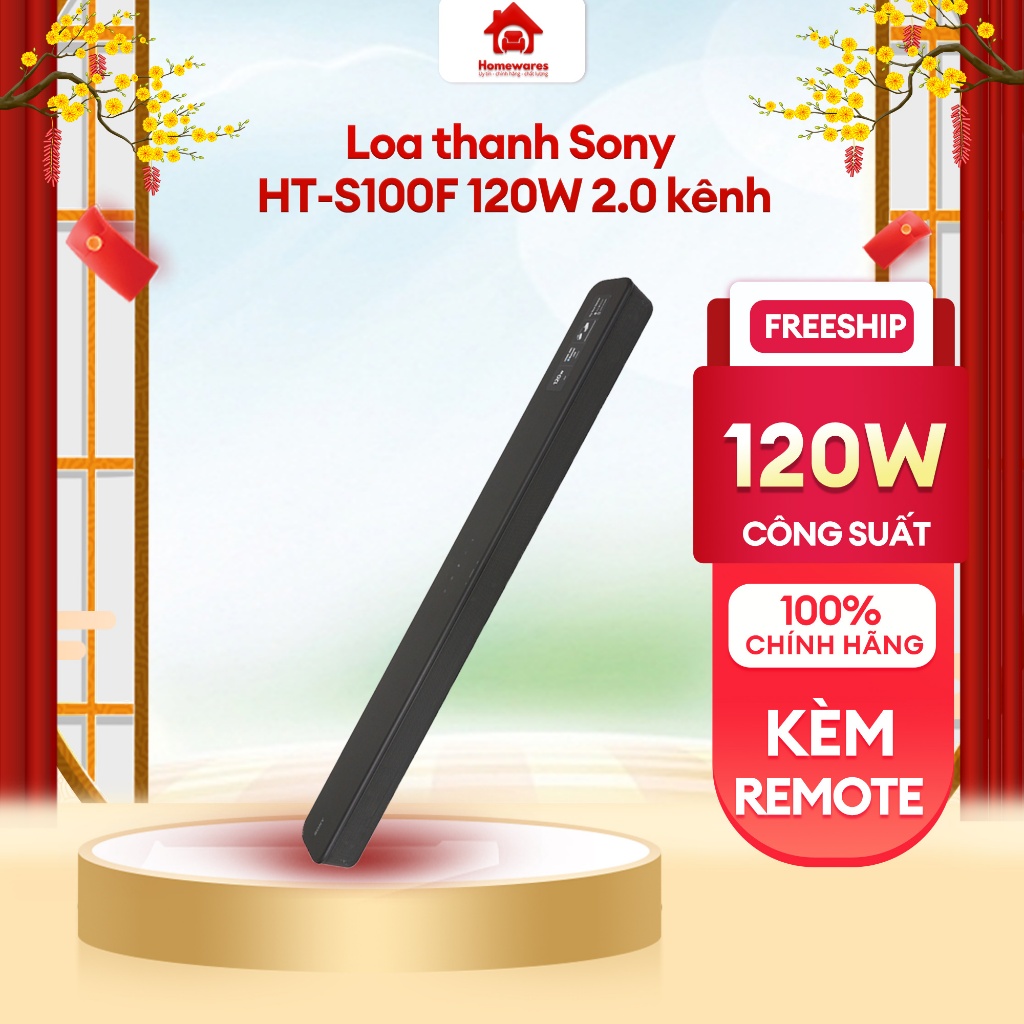 Loa thanh Sony HT-S100F 120W 2.0 kênh, điều khiển cảm ứng kèm remote Hàng Chính Hãng Mới 100%