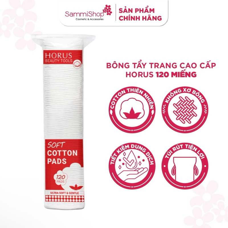 Horus Bông tẩy trang Soft Cotton Pads 120 pads - BÔNG TẨY TRANG POP-PUF 2 CÔNG DỤNG