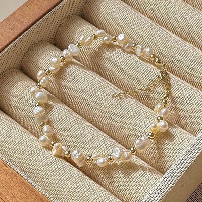 Vòng Tay Ngọc Trai Thô Mix Bi Titan Hạt Không Mài Xử Lý - Ngọc Trai Trường Thịnh