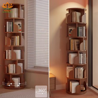 Kệ sách xoay tròn 360 độ bằng gỗ nhiều tầng chắc chắn, Kệ để sách báo tạp chí, Giá để sách cho bé học sinh học tập