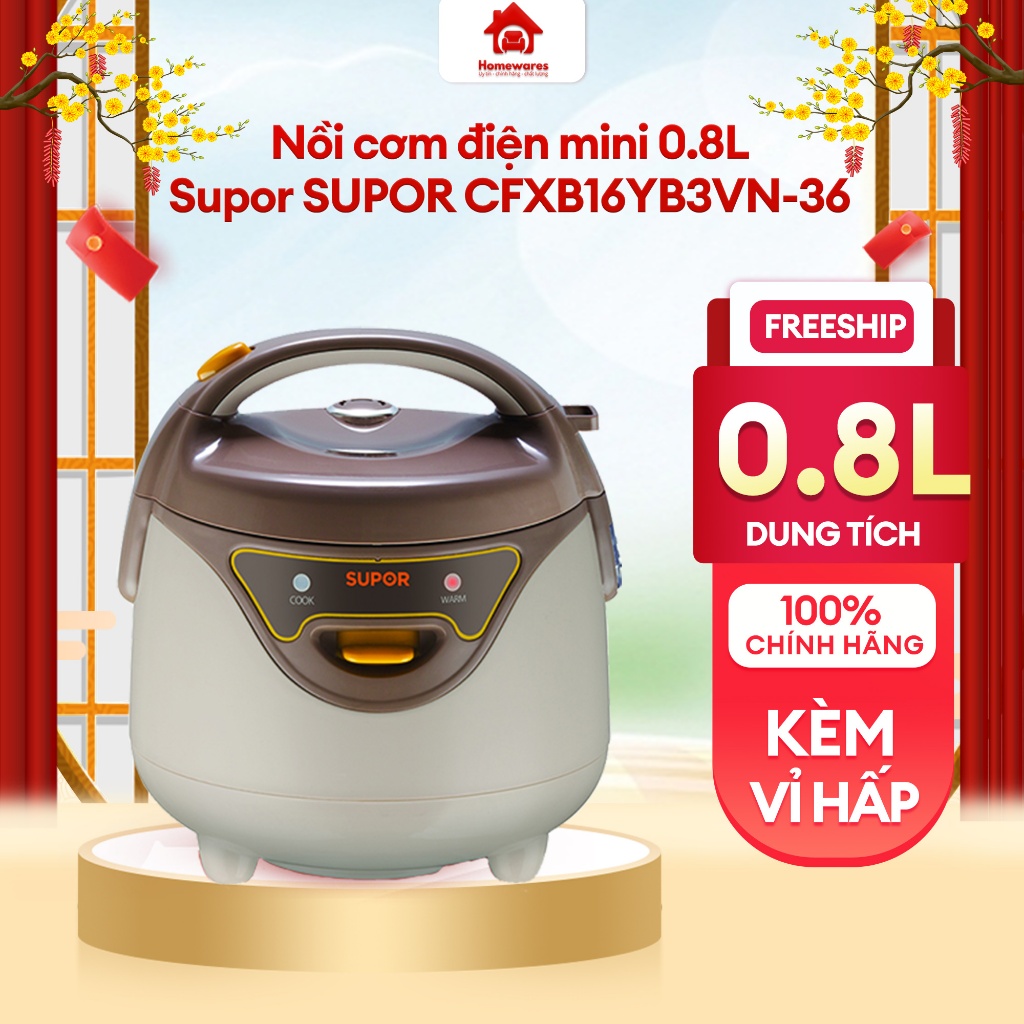 Nồi cơm điện mini 0.8L kèm vỉ hấp Supor SUPOR CFXB16YB3VN-36 0.8l hàng chính hãng bảo hành 12 tháng