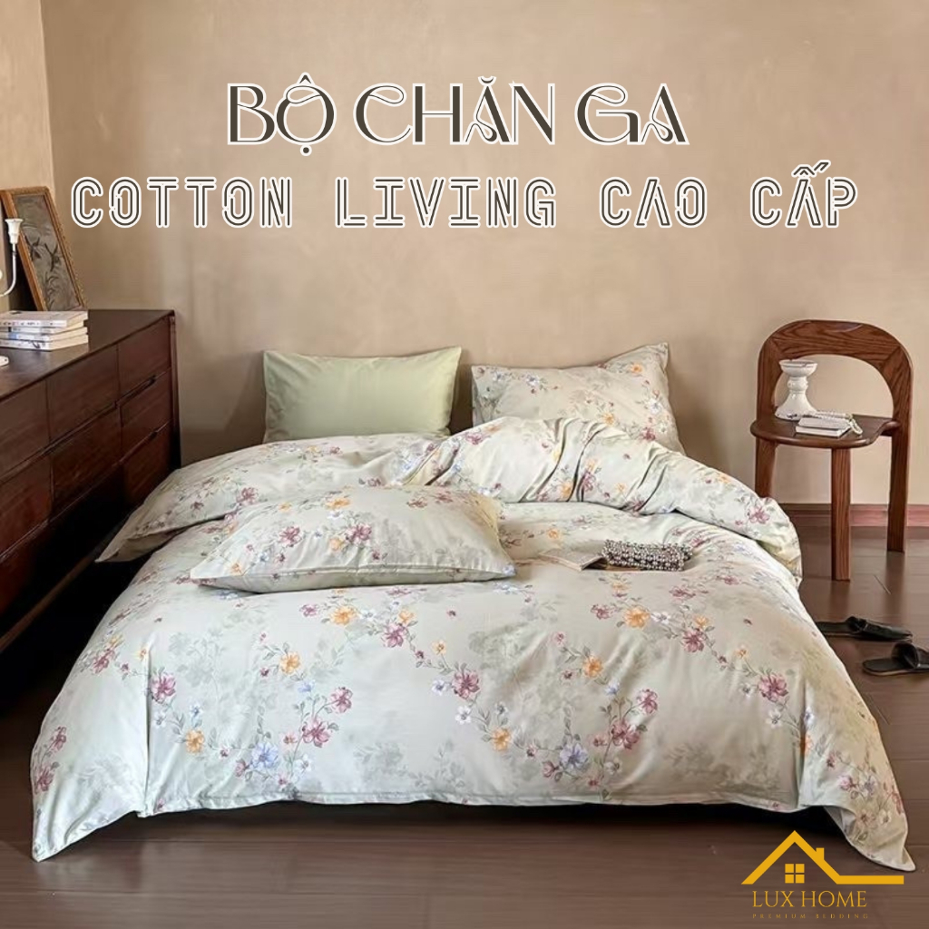 Bộ chăn ga gối cotton living cao cấp hàng nhập Genji Decor đầy đủ kích thước đệm