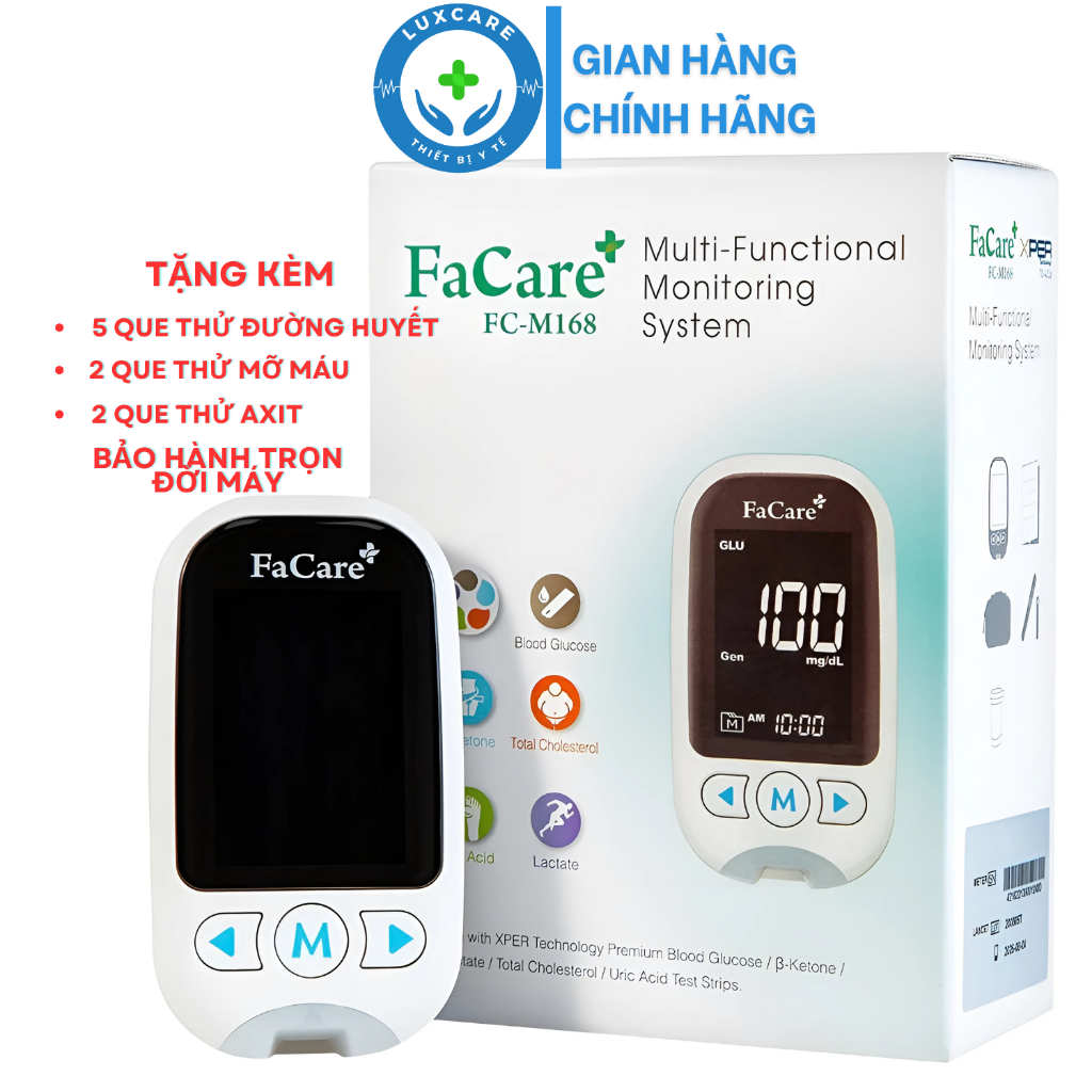 Máy đo Đường huyết, Mỡ máu, AxitUric 5 trong 1 Facare FC-M168 (TD-4216) bluetooth