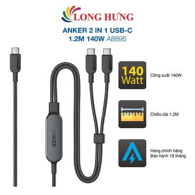 Cáp USB Type-C to Type-C Anker 2 in 1 USB-C 1.2m 140W A8895 - Hàng chính hãng