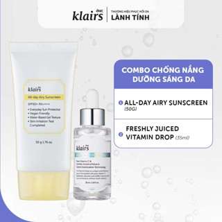 Combo Dear, Klairs Kem chống nắng All-day Airy Sunscreen SPF50+ PA++++ 50g+Tinh chất  Freshly Juiced Vitamin C 35ml