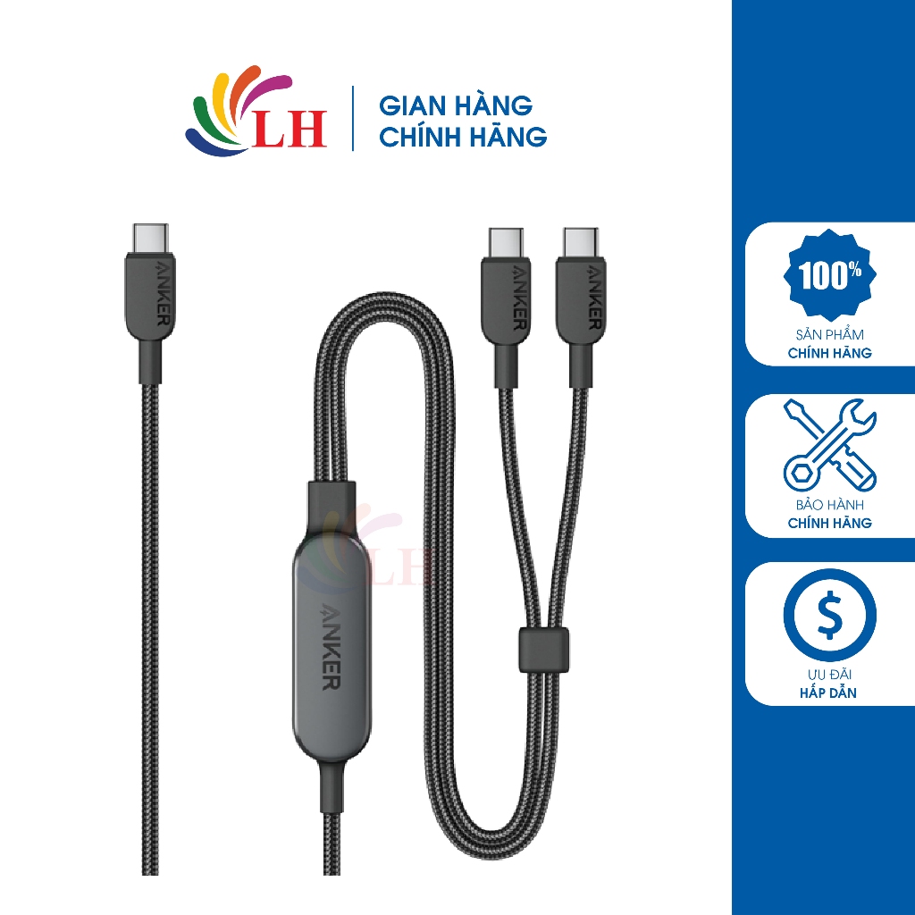 Cáp USB Type-C to Type-C Anker 2 in 1 USB-C 1.2m 140W A8895 - Hàng chính hãng