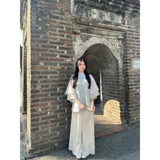   Bối Bối Set  Bộ gấm lụa du xuân tay bồng set gồm 2 chi tiết áo cách tân và quần dài 