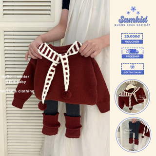 Sẵn1 số size | set Áo + Quần len cổ giả khăn cho bé gái - Samkod - Thời trang trẻ em Quảng Châu (Size 80-130)