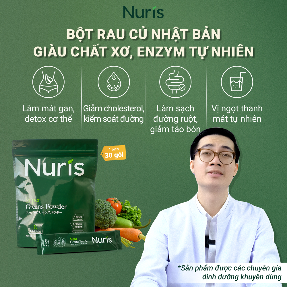 [Combo 2 gói] Bột rau củ siêu dinh dưỡng Nuris Nhật Bản giảm mụn nội tiết, làm mát gan, đẹp da