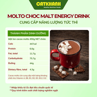Sữa Bột Cacao Lúa Mạch Molto Cocoa Milk Powder Úc Lon 450g Thức Uống Cung Cấp Năng Lượng | Cát Khánh