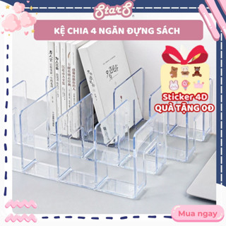 Kệ Chia 4 Ngăn Đựng Sách Bằng Acrylic Dày Dặn Starshanoi Giá Đựng Sách Để Bàn Decor Bàn Học