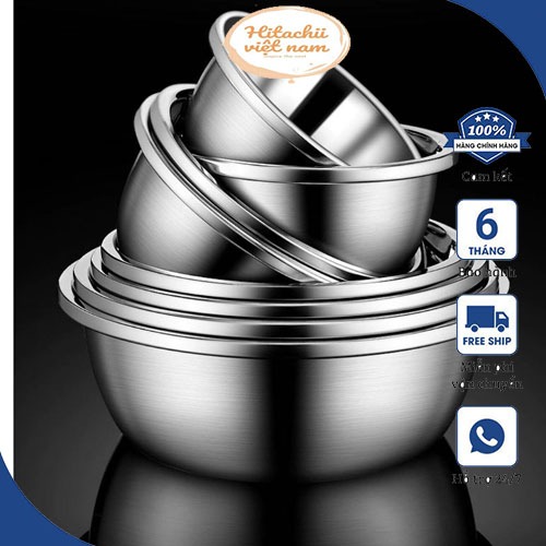 Thau inox đa năng inox 304 - Chậu inox cao cấp dày dặn có viền cầm tay đường kính 18-32cm rửa trái cây làm nồi nấu