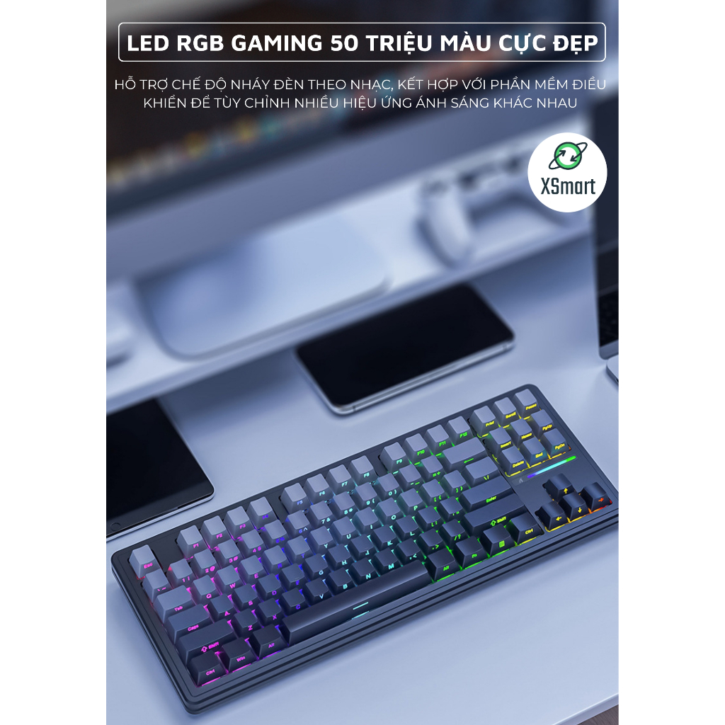 Bàn Phím Cơ Gaming Không Dây Bluetooth XM87 V2 PRO NEW 2025 LED RGB Pro Keycap Xịn, White Switch, Hotswap, 3 Mode | BigBuy360 - bigbuy360.vn