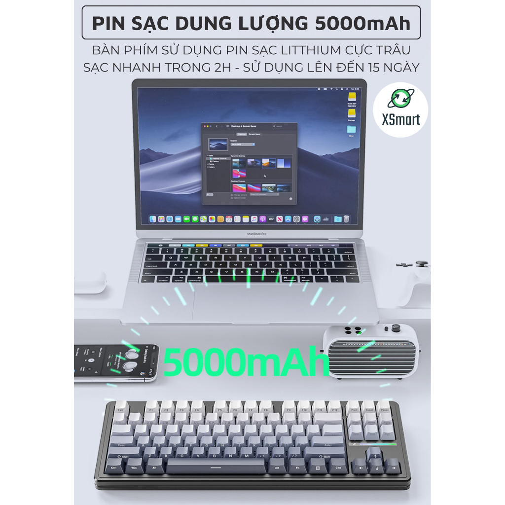 Bàn Phím Cơ Gaming Không Dây Bluetooth XM87 V2 PRO NEW 2025 LED RGB Pro Keycap Xịn, White Switch, Hotswap, 3 Mode | BigBuy360 - bigbuy360.vn