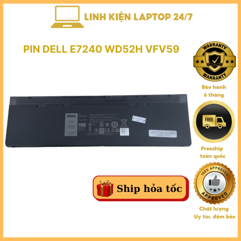 PIN DELL E7240 ZIN - Dell Latitude 12 7000 E7240 E7250 WD52H VFV59 - Pin Dell Zin Mới 100%