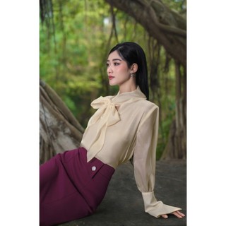 BELY | ÁO BLOUSE MĂNG SÉT PHỐI KHĂN VOAN CSM003