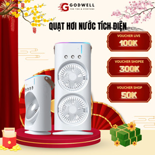 Quạt Điều Hòa Tích Điện GODWELL A3 Plus, Phun Sương, Đèn Led, 2 Tầng, Làm Mát Bằng Hơi Nước