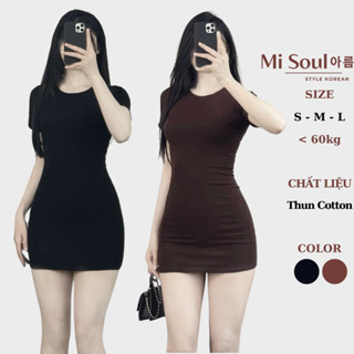 Váy Body Dáng Ngắn Cổ Tròn Cộc Tay Chất Thun Cotton Co Dãn MiSoul, Đầm Mini Ôm Dáng Cổ Tròn 377
