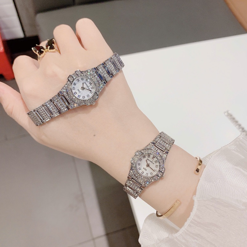 Đồng Hồ Nữ Đính Full Đá Sáng Lấp Lánh, Trắng Bạc, Chống Nước 3Atm Dây Thép Titanium Không Gỉ  A47