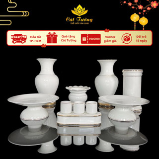 Bộ Thờ Cúng (MS 1515T) Lư Hương, Bình Hoa,Đĩa Trái Cây,Khay Nước Gốm Sứ Tráng Men Cao Cấp-Đồ Thờ Cát Tường
