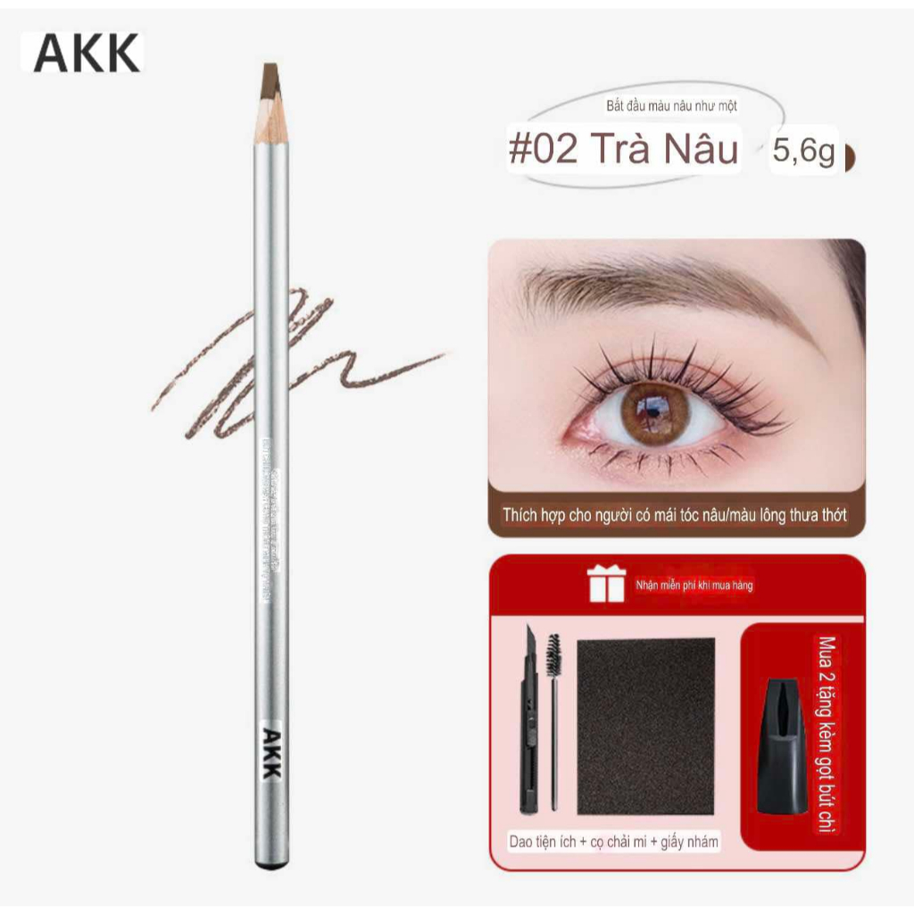  AKK Bút Chì Kẻ Lông Mày Tự Nhiên Chống Mồ Hôi Không Nhòe Lâu Trô 