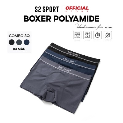 Combo 3 quần lót nam S2 SPORT sịp boxer polyamide co giãn 4 chiều khử khuẩn thoáng khí - SBX66 -CB3