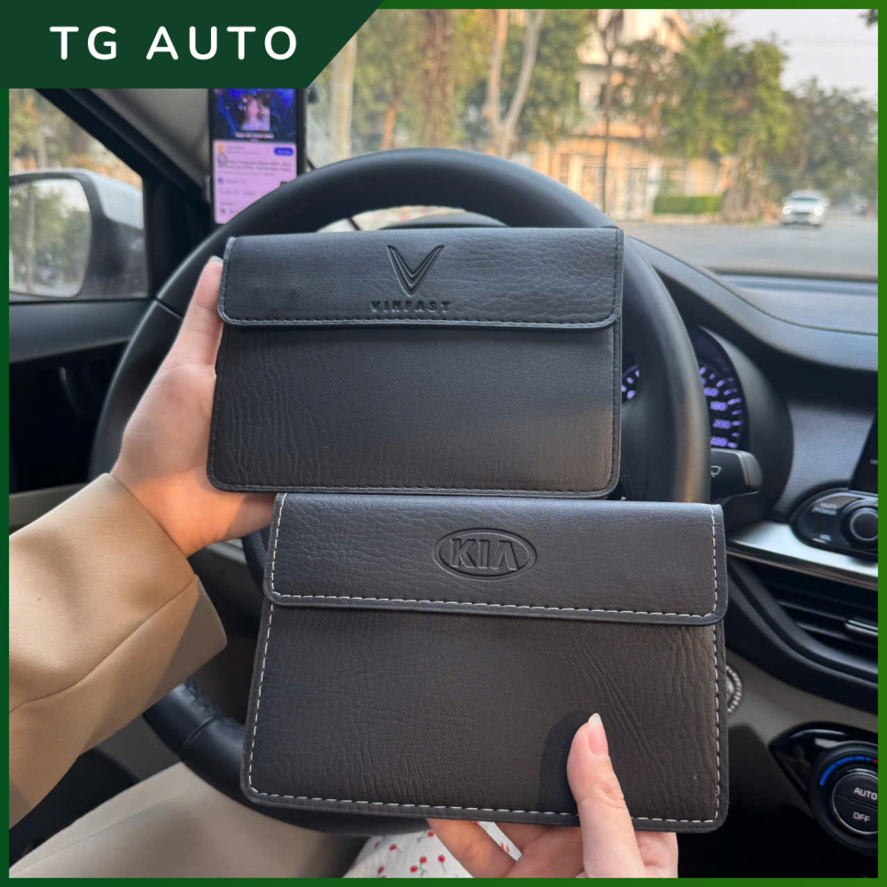 Ví da màu ĐEN đựng đăng kiểm, giấy tờ ô tô cao cấp. Bóp đựng giấy tờ logo các hãng Honda, Kia, Hyundai,...