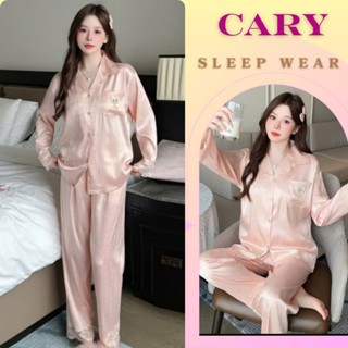 Đồ bộ lụa xước nữ CARY pijama thiết kế mặc nhà cao cấp tay dài quần dài phối nơ túi áo tiểu thư sang chảnh