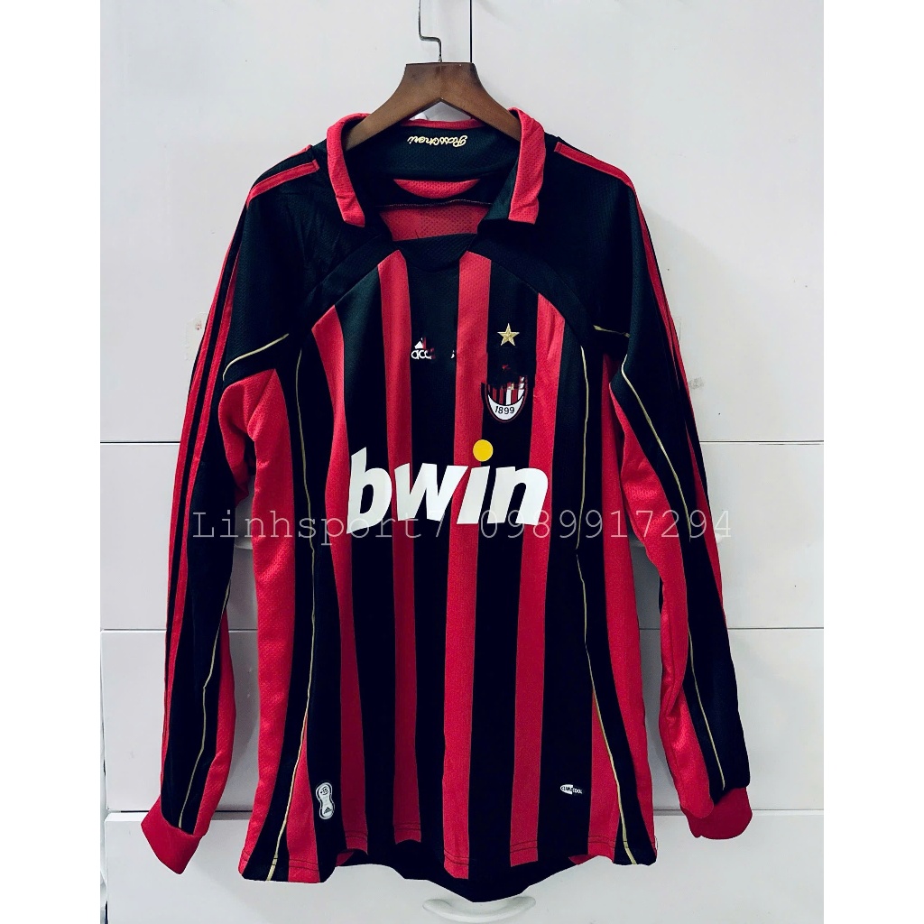 Set bộ quần áo thể thao bóng đá dài tay nam nữ clb AC 2007 đỏ đen Retro vải lục giác