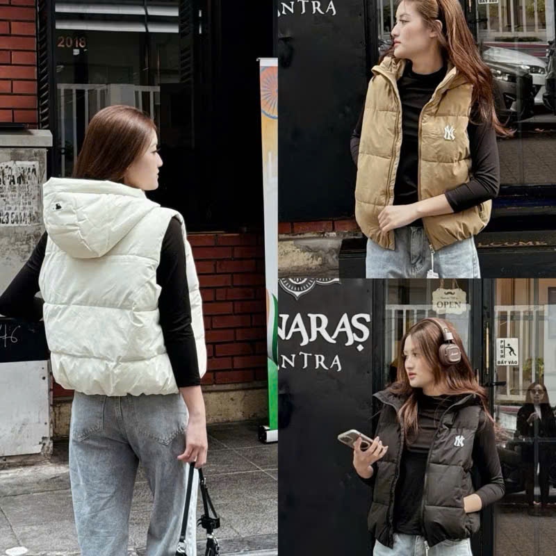 [Ảnh Thật] Áo Phao Gile MLB Có Mũ Xuất Dư