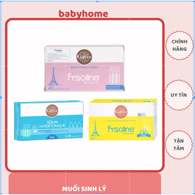 Nước muối sinh lí cho trẻ sơ sinh, nước muối sinh lý Physiodose, Fysoline, Gifere cho bé babyhome