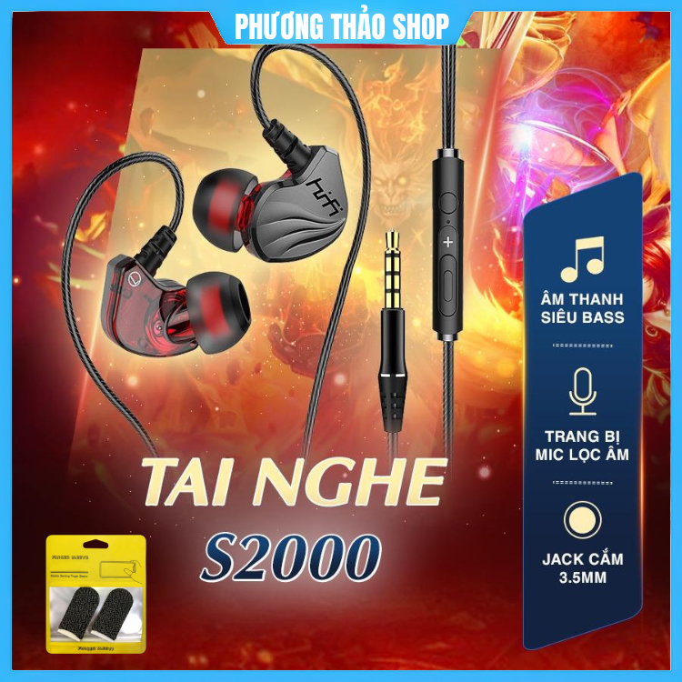 Tai nghe có dây gaming S2000 có mic phone chống ồn chơi game bass hay như tai nghe bluetooth