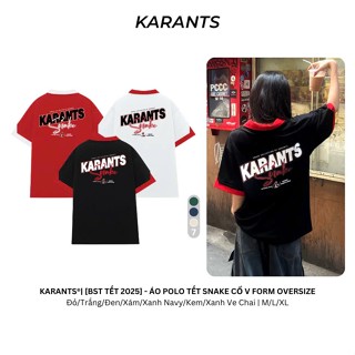Áo Polo Tết Snake Cổ V Form Oversize Local Brand Karants, Áo Polo Krants Unisex Cao Cấp Đen Trắng Nam Nữ_teelap.vn