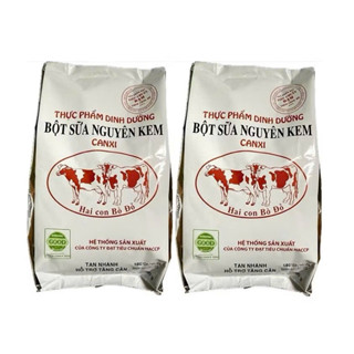2 bịch sữa bột nguyên kem Hai Con Bò Đỏ