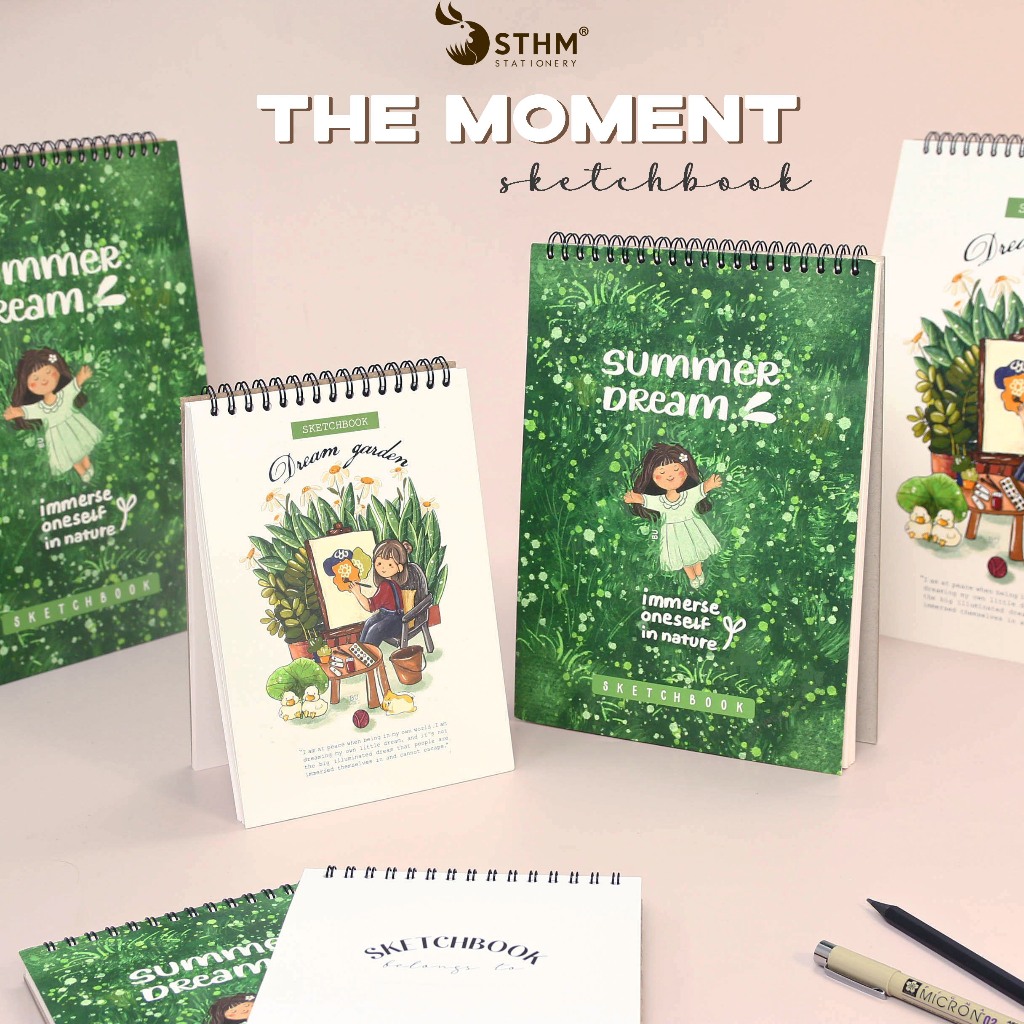 The moment sketchbook, sổ tay vẽ chì gáy lò xo phía trên,100 trang giấy kem 130gsm - STHM stationery