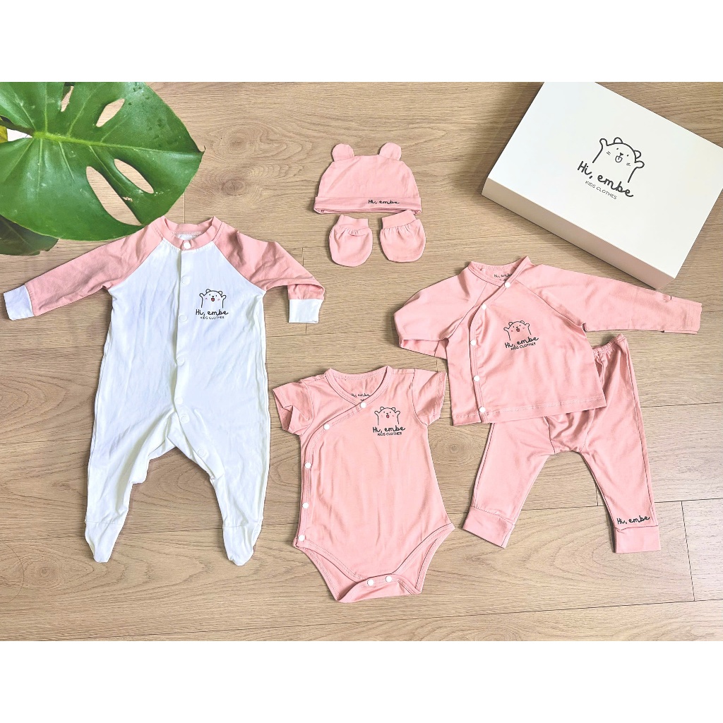 MADE IN VIET NAM Set 3 bộ Hiembe quà tặng cho bé sơ sinh bé gái bé trai Cotton 100%
