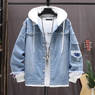 Áo khoác Jeans bò phối nón nỉ trắng Unisex, mẫu denim jacket siêu hottrend mỗi dịp đông về AJ005