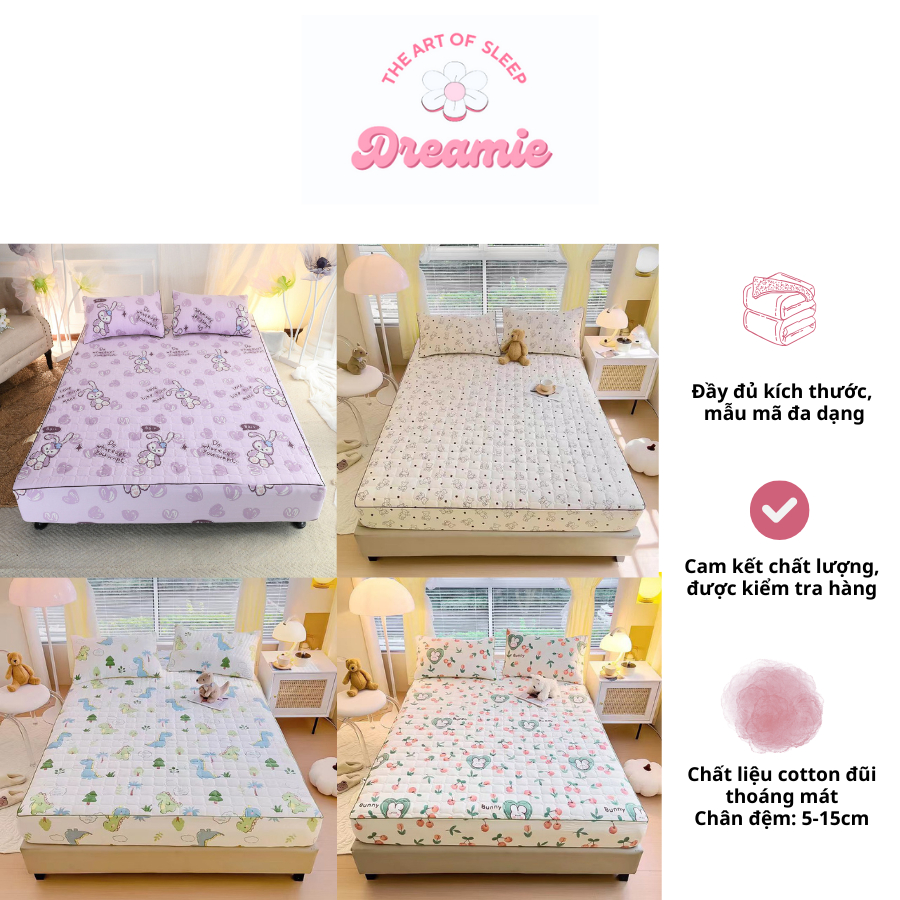 Bộ Ga Gối Trần Bông 3 Món Cotton đũi dệt bông xơ đậu lành - Full Size 1m2, 1m4, 1m6, 1m8, 2m2