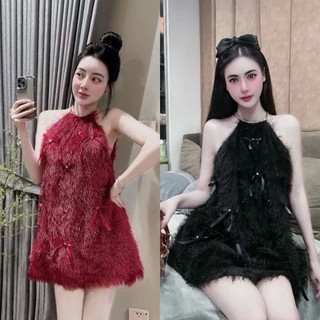 SET ĐẦM YẾM LÔNG VŨ ĐÍNH NƠ DÁNG SUÔNG NGẮN DỄ THƯƠNG